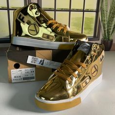 Men’s Casual Shoes Men Glitter Shoes Skate Sneakers Golden High Top Metallic Sneakers With Round Toe For Streetwear, Metallic Round Toe Sneakers For Streetwear, Gold Sneakers For Streetwear With Round Toe, Gold Sneakers With Midsole For Streetwear, Gold Lace-up High-top Sneakers For Streetwear, Gold High-top Sneakers With Abzorb Midsole For Streetwear, Gold Synthetic Sneakers For Streetwear, Metallic Sneakers With Speckled Midsole For Streetwear, Metallic High-top Sneakers With Speckled Midsole