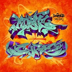 some type of graffiti on an orange background