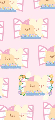 a pink wallpaper with an image of a cat laying on top of a bed