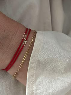 Link Cord Bracelet | Hortense Jewelry: Paris Savoir-Faire x LA Glamour Stack Of Bracelets, Red Copper, Red Bracelets, Chain Bracelets, Classy Jewelry, Bridesmaid Bracelet, Bridal Bands, Cord Bracelet, Jewelry Lookbook