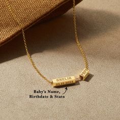 Sending love to a New Dad with charm necklace. This unique necklace lets you personalize baby name, birthdate and baby's stats. This is the perfect gift for Dad on Father's day, at Christmas or a special day. P R O D U C T ∙ I N F O * Materials: Sterling silver, Gold-plated, Rhodium-plated * Dimensions: Big charm measures 4/5" x 1/5" (20x5mm) Small charm measures 2/5" x 1/5" (10x5mm) * Limit: 5-7 characters on long side 3-4 characters on short side * Can be engraved on 4 sides HOW TO ORDER Step Adjustable Charm Necklaces With Custom Name For Personalized Gift, Custom Name Necklace Adjustable For Birthday Gift, Adjustable Custom Name Charm Necklace For Personalized Gift, Adjustable Personalized Nameplate Charm Necklace, Adjustable Custom Name Necklace For Birthday, Custom Name Adjustable Necklace For Birthday Gift, Custom Name Adjustable Necklace For Birthday, Dainty Nameplate Charm Necklace For Birthday, Birthday Nameplate Necklace With Names