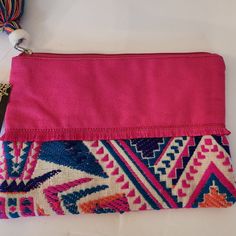 Nwt Handmade In India, Lined Handbag, No Strap, Great For Makeup, Small Items Inside Of A Larger Bag. Beautifully Stitched Pink Rectangular Pouch, Pink Tote-style Cosmetic Bag As Gift, Pink Clutch Pouch For Travel, Pink Tote Cosmetic Bag As A Gift, Pink Tote-shaped Cosmetic Bag For A Gift, Purple Clutch Bag With Zipper Pouch, Pink Handheld Pouch For Everyday Use, Pink Clutch With Removable Pouch For Everyday, Pink Tote Cosmetic Bag Perfect For Gifts