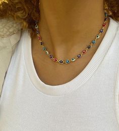 Beautiful multi-color evil eye necklace. Gold filled Nazar Eye Necklace, Multicolor Evil Eye Jewelry, Multicolor Evil Eye Necklace As Gift, Multicolor Evil Eye Necklace For Gift, Evil Eye Jewelry Silver, Evil Eye Beaded Necklace, Evil Eye Choker, Jewelry Evil Eye, Creative Necklace