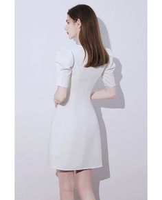 Buy pretty white vneck short homecoming party dress with bubble sleeves high quality at affordable price online. Free shipping and pro custom service since 2009. Fitted V-neck Puff Sleeve Dress For Wedding, Solid Mini Dress For Wedding, Solid Color Mini Dress For Wedding, Elegant Puff Sleeve Solid Color Party Dress, Elegant Solid Color Puff Sleeve Party Dress, Formal White Knee-length Puff Sleeve Dress, White Knee-length Puff Sleeve Formal Dress, Knee-length Solid Color Puff Sleeve Dress For Party, Knee-length Solid Color Puff Sleeve Party Dress