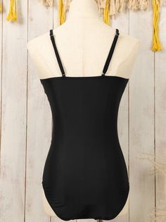 Black Spaghetti Straps Metal V Decor One-Piece Swimsuit Specifications: Item No: LC443912-P2 Product Weight: 0.17Kg Occasion: Vacation, Summer Color: Black Brand Category: Swimwear > One Piece Swimsuit Creation Time: 2024-01-30 Material: 82% Polyester + 18% Spandex Pattern: Solid Sleeve Length: Sleeveless Occasion: Beach Neckline: Spaghetti Strap Style: Elegant Silhouette: Sheath Support: Wire-free Pad: Padded Details: None Waist Line: None Description: This simple yet elegant one-piece swimsuit Black Cami Bodysuit With Lined Body, Black Bodysuit With Spaghetti Straps And Built-in Bra, Black Bodysuit With Built-in Bra And Spaghetti Straps, Black Cami Bodysuit For Summer, Party Bodysuit With Adjustable Straps And Camisole Shape, Party Camisole Bodysuit With Adjustable Straps, Party Bodysuit With Adjustable Straps In Camisole Style, Black Bodysuit With Adjustable Spaghetti Straps, Black Shapewear Camisole With Spaghetti Straps