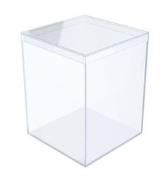 a clear plastic box with no lid on the bottom is shown in front of a white background