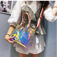 Questions? Leave A Comment Below! Daily Use Top Handle Shoulder Bag With Clear Strap, Casual Clear Shoulder Bag, Everyday Clear Bag, Summer Bags With Clear Strap, Trendy Clear Bag For Spring, Clear Bags With Clear Strap For Spring, Modern White Shoulder Bag For Summer, Chic Shoulder Bag With Clear Strap For Shopping, Everyday Satchel With Clear Strap