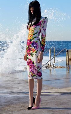 Multicoloured crepe floral print dress from Alex Perry Round neckItalian Floral PrinLong sleevesExposed centre Back ZipFitted silhouettePadded shoulders.Full liningComposition: Polyester 92%, Spandex/Elastane 8% Spring Evening Printed Midi Dress, Multicolor Floral Print Midi Dress For Evening, Elegant Multicolor Midi Floral Dress, Chic Multicolor Knee-length Floral Dress, Multicolor Floral Print Cocktail Dress, Elegant Multicolor Printed Floral Dress, Elegant Multicolor Floral Printed Dress, Elegant Multicolor Floral Dress For Evening, Elegant Multicolor Floral Evening Dress