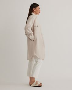 Our 100% Merino Wool Long Shirt Jacket is your perfect go-to style as the temperature starts to drop. Expertly tailored with boiled merino wool, this shirt jacket - shacket - has the relaxed silhouette of a shirt, but provides the warmth of a jacket. With an intentionally oversized look, it's perfect for layering and made to throw on over any outfit with ease.  | Quince | Women's 100% Merino Wool Long Shirt Jacket in Heather Bone, Size XS Everyday Winter Shacket With Flap Pockets, Casual Wool Outerwear For Everyday, Casual Everyday Wool Outerwear, Casual Winter Wool Coat Button-up, Winter Utility Jacket With Welt Pockets And Relaxed Fit, Relaxed Fit Winter Utility Jacket With Welt Pockets, Relaxed Fit Utility Jacket With Welt Pockets For Winter, Winter Shacket With Lapel Collar And Flap Pockets, Casual Button-up Wool Coat For Fall