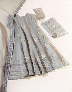 Luxury Silver Semi-stitched Dupatta, Long Kameez, Desi Wedding Dresses, Pastel Grey, Embroidered Dupatta, Blue Tone, Desi Wedding, Organza Dupatta, Cut Work