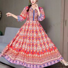 Beautifully crafted traditional Nepalese dress for adult females Traditional Red Maxi Length Dresses, Traditional Long Multicolor Dresses, Long Multicolor Dresses With Traditional Patterns, Multicolor Long Dresses With Traditional Patterns, Floor-length Cotton Dress For Eid, Multicolor Folk Dress With Floral Print, Folk Style Navratri Festive Dresses, Traditional Free Size Dress For Eid, Long Folk Style Dresses For Festivals