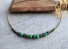 Adjustable Bohemian Turquoise Choker Necklace, Handmade Green Turquoise Bohemian Necklace, Handmade Bohemian Green Turquoise Necklace, Handmade Earthy Turquoise Necklace For Gift, Green Bohemian Necklace With Round Beads, Bohemian Green Round Bead Necklaces, Green Bohemian Round Bead Necklaces, Rustic Turquoise Beaded Necklace For Gift, Rustic Turquoise Beaded Necklace Gift