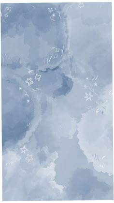 an abstract blue and white painting with clouds