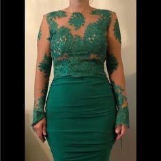 Stunning Beautiful Long Sleeve Green Evening Gown. Featuring A Lace Top, Fitted Body Con Bottom And Open Back. Was Never Worn - Brand New. Size 10 Fitted Mother Of The Bride Dress With Lace Sleeves, Fitted Green Dress For Gala, Fitted Long Sleeve Lace Mother Of The Bride Dress, Fitted Lace Long Sleeve Mother Of The Bride Dress, Green Fitted Long Sleeve Evening Dress, Green Fitted Gown For Prom, Green Evening Dress With Lace Bodice, Fitted Long Sleeve Evening Dress With Lace Bodice, Green Lace Dress With Fitted Bodice