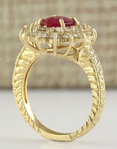 Stamped: 14K Yellow Gold Total Ring Weight: 5.2 Grams Ring Length: N/ARing Width: N/A Gemstone Weight: Total Natural Ruby Weight is 1.52 Carat (Measures: 7.90x6.10mm) Color: Red Diamond Weight: Total Natural Diamond Weight is 1.28 Carat Quantity: 34 Color: F-G, Clarity: VS2-SI1 Face Measures: 16.90x15.20 mm Sku: [703698W] Classic Yellow Gold Ruby Ring Gia Certified, Classic Yellow Gold Gia Certified Ruby Ring, Luxury 14k Gold Gia Certified Rings, Oval Yellow Gold Halo Ring Gia Certified, Gia Certified Yellow Gold Sapphire Ring, Heirloom Oval Ruby Ring Gia Certified, Gia Certified Oval Gold Sapphire Ring, Heirloom Oval Gia Certified Ruby Ring, Gia Certified Heirloom Oval Ruby Ring