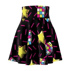 A versatile fit AOP skater skirt with a cozy, soft touch and a casual look. Inspired by the freedom of creativity, it will instantly become your everyday favorite. .: 95% Polyester 5% Spandex .: Versatile fit .: Printed on care label in black color .: White thread color .: Assembled in the USA from globally sourced parts Trendy Flared Tennis Skirt, Trendy Stretch Skirt For Streetwear, Retro Streetwear Skirt For Spring, 90s Style Skirt For Summer Streetwear, Retro Spring Streetwear Skirt, Trendy Stretch Mini Skirt For Streetwear, 90s Style Summer Streetwear Skirt, Trendy Stretch Flared Mini Skirt, 90s Style Mini Skirt For Summer