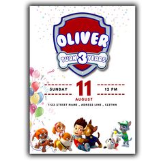 an image of a birthday party flyer with cartoon characters on the front and back of it