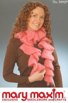 Crochet a ruffled scarf using this pattern. This is a downloadable (non paper) pattern. For questions about yarn requirements, please contact us. After your purchase, you may download the pattern from your account. Mary Maxim, Ruffle Scarf, Needlework Crafts, Paper Pattern, Scarf Pattern, Craft Patterns, Pattern Download, Pattern Books, Free Giveaway