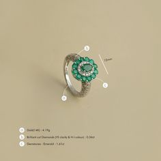 Gold(14K) : 4.19gBrilliant cut Diamonds (VS clarity & H-I colour) : 0.36ctGemstones : Emerald May Birthstone Diamond Cluster Ring With Gemstones, Dazzling Round Emerald Ring With Diamond Cut, Dazzling Green Diamond Cut Ring, Dazzling Green Diamond-cut Rings, Emerald Cubic Zirconia Ring With Diamond Cut, Diamond May Birthstone Ring, Cubic Zirconia Emerald Ring With Diamond Cut, Diamond White Emerald Ring With Round Cut, Round Diamond Ring For May Birthstone