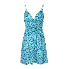 Blue Floral Print Deep V Neck Smocked Mini Dress Casual V-neck Sundress With Smocked Bodice, Beach V-neck Smocked Dress, Casual Blue Smocked Beach Dress, Floral Print Smocked Dress For Summer Beach, Summer Beach Smocked Dress With Floral Print, Blue Fitted V-neck Smocked Dress, Fitted Blue V-neck Smocked Dress, Blue Floral Print Smocked Sundress, Blue Floral Smocked Sundress