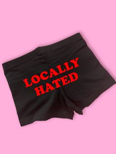 Locally Hated Booty Shorts | Custom Bike Shorts | Y2K Shorts | Cute Shorts | Funny Shorts | Y2K Bike Shorts | Gift For GF Comfy Shorts to Lounge in! Actual item may be lighter/darker than pictured. M A T E R I A L S - 95% Cotton / 5% Spandex - Thick and Heavy Stretch Fit - Available In Sizes S-3XL S I Z I N G - Size chart is available on our listing photos. S H I P P I N G  &  P R O D U C T I O N  T I M E - Production Time is 5 Business Days. (May be delayed during the Holiday Season) - Shipping Extreme Short Shorts, Summer Biker Shorts For Cheerleading, Summer Cheerleading Stretch Biker Shorts, Shorts With Words On Back, Fitted Short Leg Bottoms For Streetwear, Y2k Cotton Shorts, Trendy Short Length Activewear For Streetwear, Trendy Short-length Activewear For Streetwear, Short Bottoms For Cheerleading