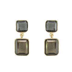 -18k gold plated delicate two-tone rectangular earrings - Measures 1" -Handmade -Please note that our brand uses natural semi-precious stones--each piece has a unique texture, shine, and color Elegant Gold Plated Rectangular Earrings, Tarnish Resistant Rectangular Gold Plated Earrings, Gold Faceted Rectangular Stone Jewelry, Gold Faceted Jewelry With Rectangular Stone, Modern Rectangular Stone Earrings For Gifting, Modern Earrings With Rectangular Stone Gift, Modern Earrings With Rectangular Stone For Gift, Elegant Tarnish Resistant Oblong Earrings, Elegant Tarnish-resistant Oblong Earrings