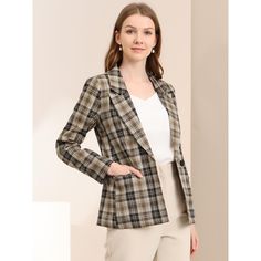 Pump up your power suit look with this plaid Blazer. Classic plaid pattern with notched lapel and one button closure blazer. Cut a little long to look great over midi skirts or skinny jeans. Pair with jeans for a casual look, or pair it with a smart midi skirt for a boss lady vibe. All prepped up for the coming season, this classic blazer is loaded with styling options. Chic Jacket, Women's Suits, Boyfriend Blazer, Plaid Suit, Houndstooth Blazer, Power Suit, Classic Blazer, Houndstooth Pattern, Plaid Blazer