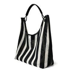 Free U.S. shipping. Style: Kintting , color:Black, suite for season：Spring, Summer, Autumn, Winter ，Anniversary, Going out, Hanging out, Travel, Material Cotton, Black and White Stripe Knit Shoulder Tote Summer Bags Casual Black Hobo Bag For Summer, Black Crochet Bag For Everyday Spring Use, Spring Black Crochet Bag For Everyday Use, Black Crochet Bag For Shopping In Spring, Spring Shopping Black Crochet Bag, Black Crochet Bag For Spring Shopping, Trendy Black Crochet Bag For Shopping, Modern Crochet Bag For Summer, Black Summer Tote Hobo Bag