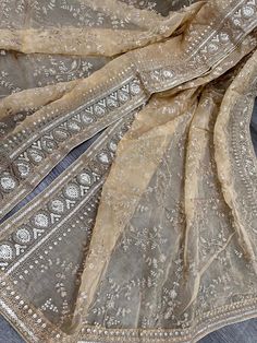 Gorgeous organza embroidered dupatta with heavy sequins border Gold Dupatta, Embroidered Organza, Embroidered Dupatta, Outfit Design, Scarf Shawl, Dublin, Design Inspo, Scarf Wrap, Scarf Accessory