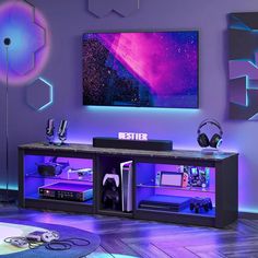 Bestier Entertainment Center LED Gaming TV Stand of Black Marble for 65/70 Inch TV Bestier Console Shelves, Gaming Tv Stand, Coffee Table Fireplace, Gaming Entertainment Center, Tv Stand Kitchen, 70 Inch Tv, Tv Stand With Led Lights, Gaming Tv, Tv Console Modern