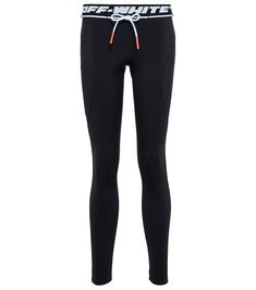 Off-White translates the low-rise trend to athleisure with these leggings. Made from performance jersey, they're anchored with a logo-jacquard waistband and have cropped legs finished with paneling. | Off-White Logo-jacquard low-rise leggings Athleisure Jogging Pants With Logo Waistband, Sporty Bottoms With Contoured Waistband, Athleisure Bottoms With Logo Waistband For Jogging, Sporty Activewear With Logo Waistband, Sporty Activewear With Logo Waistband For Sports, Sporty Fitted Leggings With Contoured Waistband, Stretch Activewear With Logo Waistband For Sports, Micro-elastic Sporty Running Leggings, Sporty Mid-rise Leggings