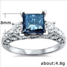 New High Quality Blue Topaz Zircon Ring Size: 7 Blue Princess Cut Diamond Ring, Blue Diamond Promise Ring With Accents, Blue Cubic Zirconia Rings With Diamond Accents, Blue Cubic Zirconia Birthstone Promise Ring, Blue Topaz Cubic Zirconia Promise Ring, Blue Topaz Ring With Cubic Zirconia, Blue Topaz Cubic Zirconia Ring With Round Cut, Blue Cubic Zirconia Topaz Promise Ring, Blue Aquamarine Birthstone Ring With Prong Setting