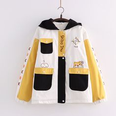 Material: Cotton Size: S-L Quilted Coats, Winter Fashion Jackets, Kimono Yukata, Puppy Prints, Yellow Jacket, Shorts Cargo, Outwear Jackets, Quilted Coat, Kawaii Clothes