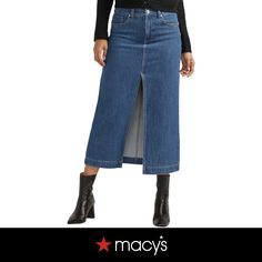 in stock Full-length Denim Blue Skirt, Blue Denim Full-length Maxi Skirt, Full-length Denim Blue Cotton Skirt, Chic Midi-length Cotton Denim Skirt, Full Length Non-stretch Denim Blue Denim Skirt, Midi Denim Skirt, Midi Denim, Denim Midi Skirt, Denim Skirt