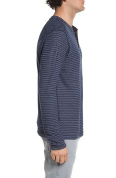 A softly ribbed knit mottled with yarn-dyed coloring keeps the vibe casual and comfortable in a henley made with soft cotton and an easy, relaxed feel. 27 1/2" length Crewneck Long sleeves 80% cotton, 20% polyester Machine wash, tumble dry Imported Casual Long Sleeve Ribbed Henley, Casual Ribbed Long Sleeve Henley, Casual Cotton Henley For Winter, Casual Ribbed Henley For Winter, Casual Henley For Winter Layering, Casual Winter Henley For Layering, Casual Ribbed Henley For Fall, Ribbed Henley For Fall, Casual Blue Long Sleeve Henley