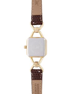 This luxurious watch has a clean and sophisticated look. The square watch dial features a minimalist design. If you look closely, the cut glass on the watch dial gives an added touch of style while the small watch face appears almost like a piece of jewelry. Wearing this piece will give you an eye-catching accessory that everyone will compliment. Ditch the big and bulky watches for this model which accentuates your elegance and femininity. Case color: Gold Case size: 22mm × 22mm Case thickness ( Classic Brown Rectangular Watch, Minimalist Formal Watch Accessories With Leather Strap, Brown Rectangular Watch For Formal Occasions, Brown Watch With Diamond Hour Markers, Rectangular, Classic Square Analog Watch, Classic Square Analog Watches, Minimalist Rectangular Formal Watch, Formal Brown Watch Accessories With Rectangular Dial, Timeless Rectangular Everyday Watch