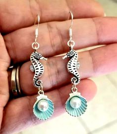 Handmade Ocean-inspired Earrings, Seahorse Earrings, Silver Ocean-inspired Earrings With Starfish Charm, Ocean-inspired Silver Earrings With Starfish Charm, Seahorse Jewelry, Ocean-inspired Starfish Charm Dangle Earrings, Orange City, Seashell Earrings, Fashion Jewelry Earrings