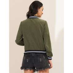 The jacket would be perfect with pants for a fun casual look. The jacket has a contrast ribbed collar, cuffs and hem, which may become a staple in your wardrobe. Perfect to wear it with straight high-rise jeans and sneakers. The light jacket has a classic bomber jacket style, with a zip front, elasticated neck, cuffs and waistband, and a regular fit. Biker Coat, Jacket Long, Woman Standing, Womens Clothing Sizes, Chic Woman, High Rise Jeans, Light Jacket, Long Sleeve Casual, Jacket Style