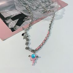 Length: 41-50cm Pu Leather, Chain Necklace, Chain, Pendant, Pink, Leather