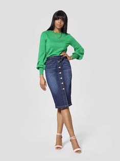 Tall Womenswear | Tall Fashion | Tall Denim Skirt | TallMoi Women Proportions, Smart Dressing, Women Work Outfits, Tall Women Fashion, Saturday Vibes, Tall Skirt, Jean Skirt Outfits, Pencil Skirt Work, Pencil Skirt Casual