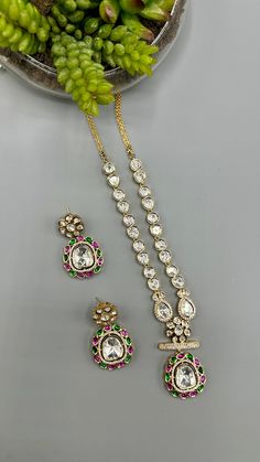 Moissanite stone necklace with earring Kids Wear Boys, Traditional Sarees, Signature Collection, Gold Gold, Gold Material, Stone Necklace, Kids Wear, Blouse Designs, Designing Women