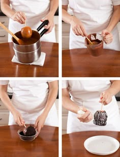 four pictures showing how to make chocolate cake