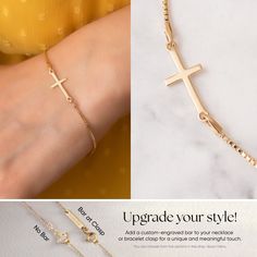 14K Solid Gold Sideways Cross Box Chain Bracelet, Gold Stylish Tiny Cross Bracelet, Yellow Rose or White Gold Dainty Cross Faith Bracelet. Makes a perfect gift for bridesmaids, mom, wife, girlfriend, fiance or anybody else that is special to you. Comes in a cute gift box ready for gifting. This beautiful sideways cross Bracelet was made popular by Jennifer Lopez, Kelly Ripa, Selena Gomez, and many other celebrities. Make it your own and add it to any outfit to add elegance and interest. The perfect versatile piece! Material: Solid Gold, real gold (no gold filled or gold plated) Karat: 14k (585), Cross Width: 0.34 inches (0.86 cm) Cross Height: 0.64 inches (1.63 cm) Box Chain Width : 0.046 inches (1.18 mm) Bracelet Length: Available Between 6.0 - 8.0 Inches      M o r e  *  F r o m  *  U s Bracelets With Extender As A Gift, Gold Spiritual Bracelets As A Gift For Her, Gold Cross Bracelets For Gifts, Yellow Gold Cross Bracelets As Gift, Yellow Gold Cross Bracelet For Gift, Yellow Gold Cross Bracelet Gift, Yellow Gold Cross Bracelet As Gift, Charm Bracelet With Box Chain As Gift, Rose Gold Chain Bracelet With Extender As Gift