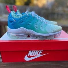 Nike Air Vapormax Plus Mint Foam Laser Blue Women Shoes Dq7651-300 Size New Light Blue Sports Sneakers With Translucent Outsole, Blue Low-top Running Shoes With Air Cushioning, Blue Running Shoes With Air Cushioning For Streetwear, Blue Running Shoes With Air Cushioning, Light Blue Low-top Air Max Sneakers, High-top Blue Running Shoes With Air Cushioning, Light Blue Air Max Cushioned Lace-up Sneakers, Green Running Shoes With Air Max Cushioning, Blue Sneakers With Air Cushioning For Light Sports