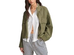 Lucky Brand Utility Cropped Trench Jacket - Women's Jacket : Loden Green : Introducing the Lucky Brand Utility Cropped Trench Jacket - a fusion of utility and style. Crafted with precision, it boasts cap sleeves and spacious patch pockets for chic functionality. With an adjustable drawcord hem and convenient zippered/button closure, it's your go-to for effortless versatility and timeless appeal, every day. 80% cotton, 20% TENCEL. Machine washable. Imported. Relaxed Fit Utility Jacket With Multiple Pockets, Relaxed Fit Utility Shacket, Spring Utility Shacket With Multiple Pockets, Utility Shacket With Cargo Pockets, Utility Jacket With Multiple Pockets And Relaxed Fit, Utility Shacket With Multiple Pockets For Spring, Fall Utility Jacket In Cargo Style, Fall Utility Jacket With Cargo Style, Spring Utility Jacket With Cargo Pockets