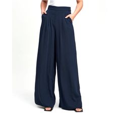 14th & Union Navy Indigo Blue High Waist Wide Leg Trouser Pants Xs Nwt 100% Polyester Dark Navy Blue Elastic Back Waist Pockets Light Pleats Approximate Measurements Laying Flat: Waist: 14" Inches Inseam: 31" Inches Rise:12" Inches Length (Top To Bottom): 43” Inches Navy Casual High-waisted Wide Leg Pants, Elegant High Rise Blue Bottoms, Elegant High-rise Blue Bottoms, Navy Wide Leg Bottoms With Pockets, Navy Wide-leg Bottoms With Pockets, Navy Wide-leg Relaxed Fit Pants, Navy Wide-leg Pants With Elastic Waistband, Navy Full-length Pants For Spring, Navy Full-length Spring Pants