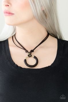 A strip of brown leather knots around a shimmery brass hoop, creating a rugged pendant below the collar. Features an adjustable sliding knot closure. Sold as one individual necklace. P2UR-BNXX-117XX Leather Knots, Adjustable Sliding Knot, Sliding Knot Closure, Brown Necklace, Brass Hoops, Sliding Knot, Paparazzi Accessories, Paparazzi Jewelry, Affordable Jewelry