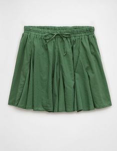 AE High-Waisted Ruffle Mini Skirt Green Flowy Cotton Skirt, Green Cotton Mini Skirt With Elastic Waistband, Green Cotton Bottoms With Gathered Skirt, Green Cotton Ruffled Bottoms, Green Flared Skirt With Elastic Waistband, Cotton Skirted Shorts, Green Pleated Shorts For Summer, Casual Skirted Shorts In Green, Green Skirted Shorts For Spring