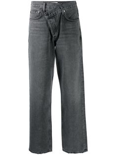 Synchronize grey cotton-denim Balloon high-rise tapered jeans from AGOLDE featuring belt loops, off-centre front button fastening, classic five pockets and cropped. Cross Jeans, Leg Belt, Jeans Grey, Tapered Jeans, Washed Denim, Jean Grey, Knitwear Cardigan, Grey Cotton, Waist Belt