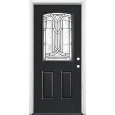 a black door with glass on the side